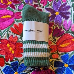 American Trench Women's Green & White Striped Crew Socks